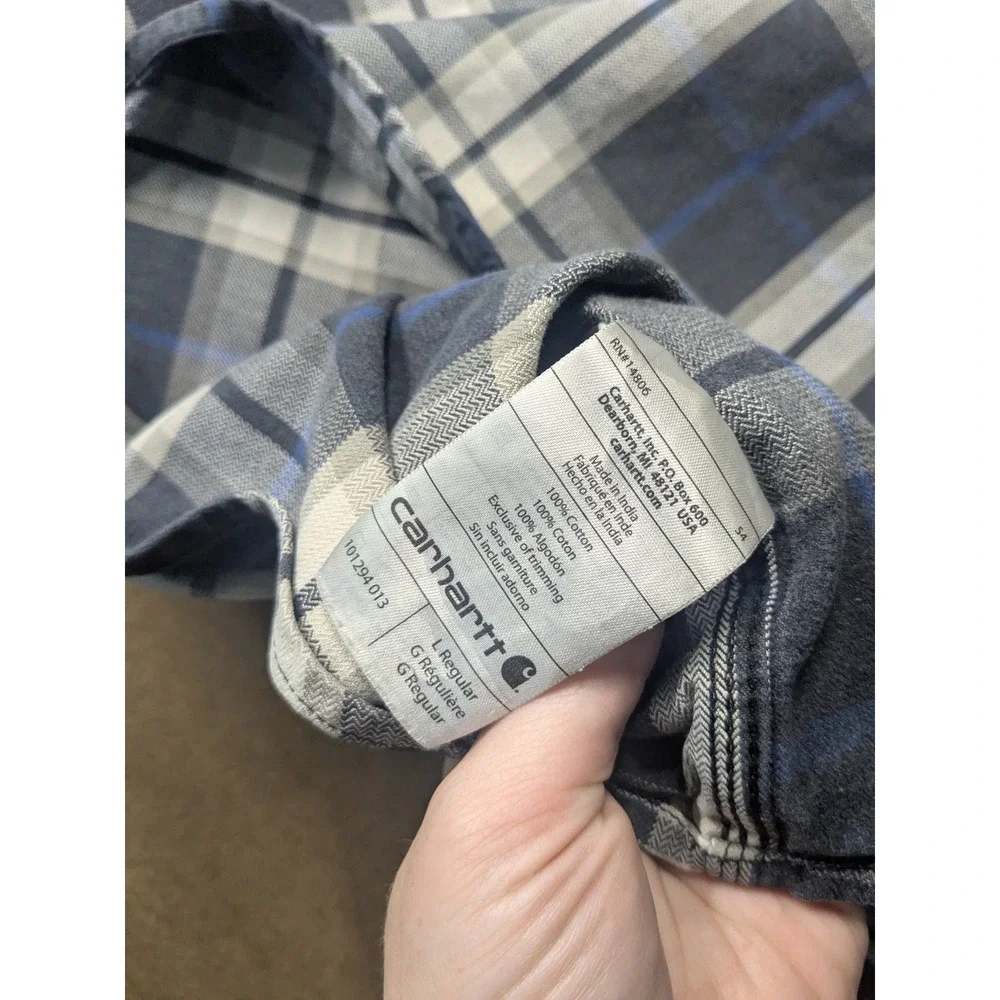 Carhartt Mens Blue Grey Plaid Flannel Shirt Original Fit L 101294 013